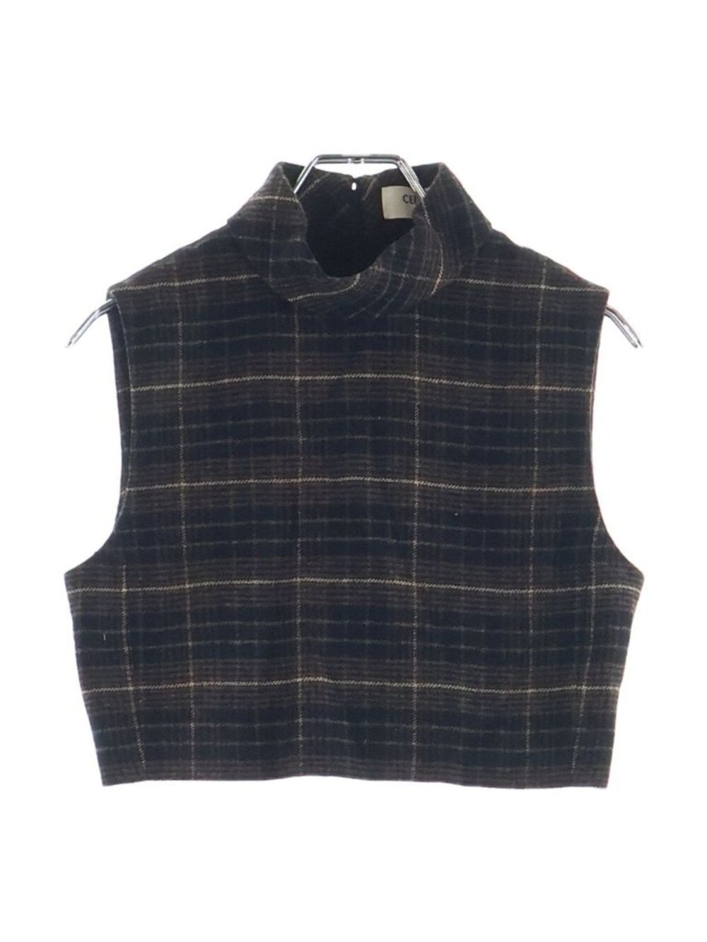 Celine Flannel Check Cropped No Sleeve Top Vest Gilet Brown